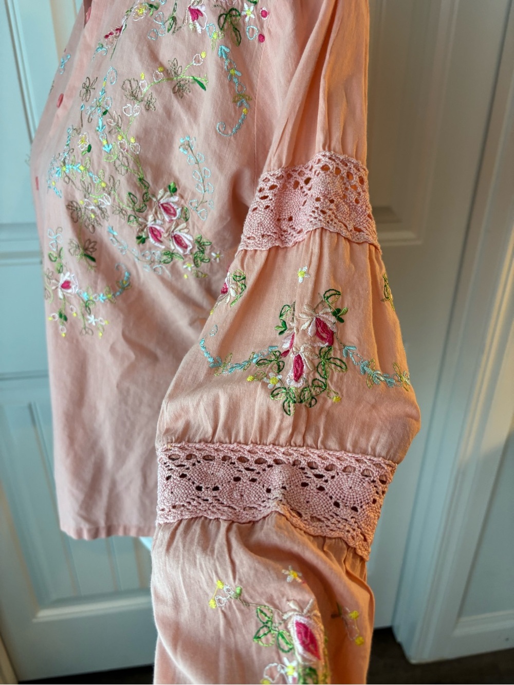 Embroidered Pink Button-Front Women's Shirt - Picture 9 of 10